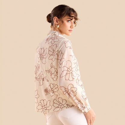 Cream floral print georgette shirt