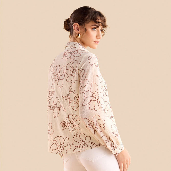 Cream floral print georgette shirt
