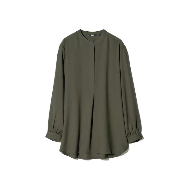 Olive rayon band collar shirt