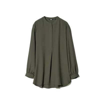 Olive rayon band collar shirt