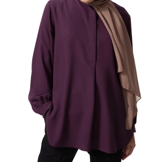 Maroon rayon band collar tunic
