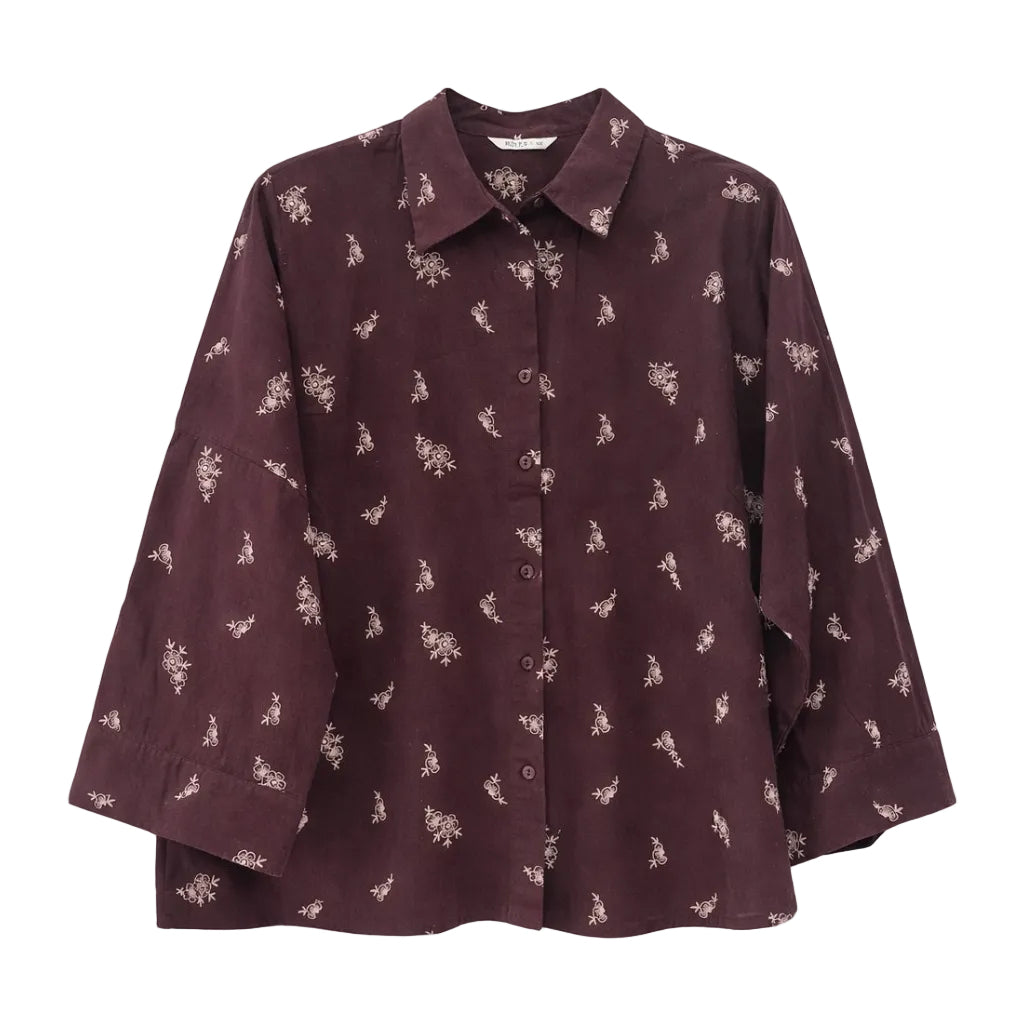 Rope Floral Embroidered Maroon Shirt